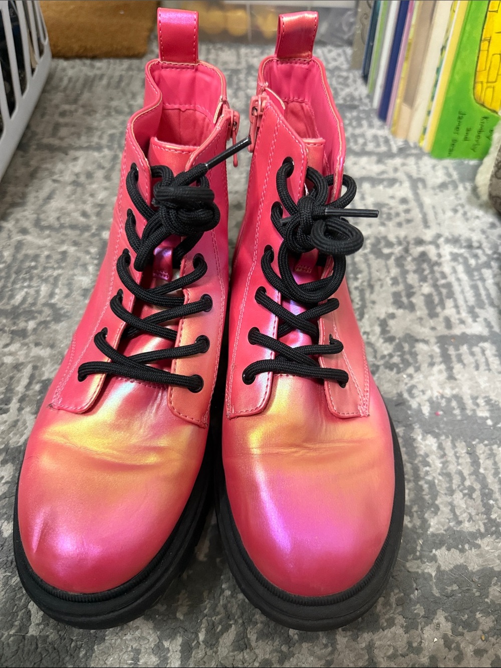 art class Iridescent Pink Lace-Up Combat Boots